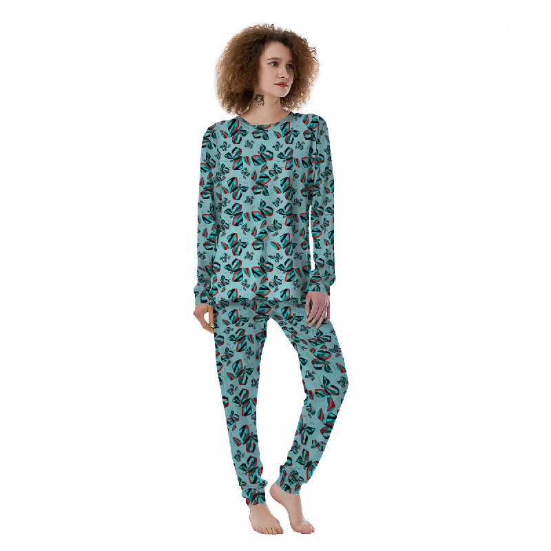 Colorful Butterfly Retro Print Pattern Women's Pajamas Button-up pajama sets