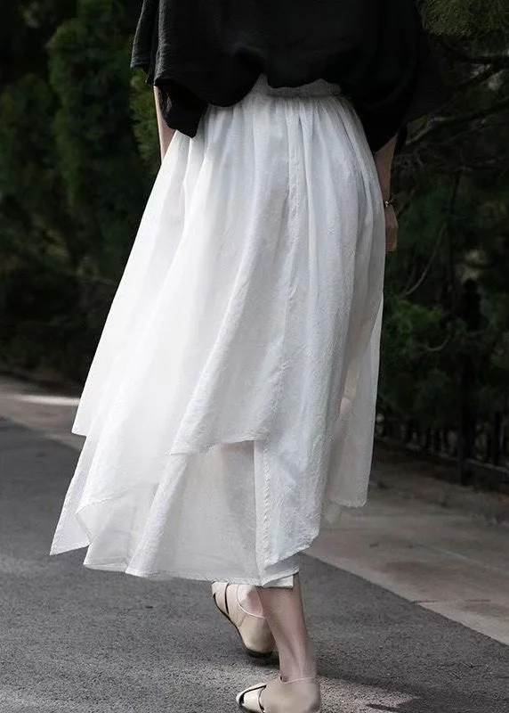 New White Solid Elastic Waist Cotton Skirts Summer Trendy new unclassified skirts